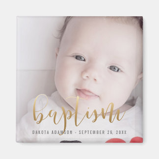 Anpassningsbar Photo | Baptism Guld Calligraphy Magnet
