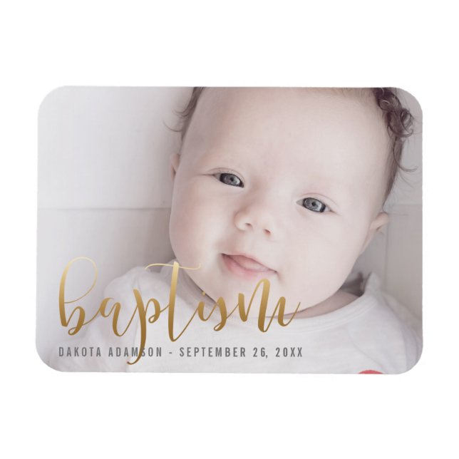 Anpassningsbar Photo | Baptism Guld Calligraphy Magnet (Horisontell)