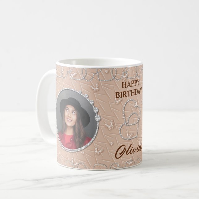 Anpassningsbar Photo Beige Background Kaffemugg (Framsida vänster)
