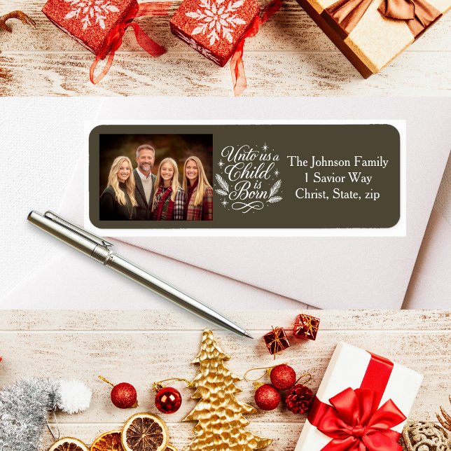Anpassningsbar Photo Bible Verse juletiketter Returadress Etikett (Custom Photo Bible Verse Christmas Labels)