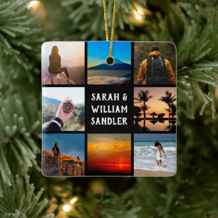 Anpassningsbar Photo Bild Collage och Text jul Julgransprydnad Keramik