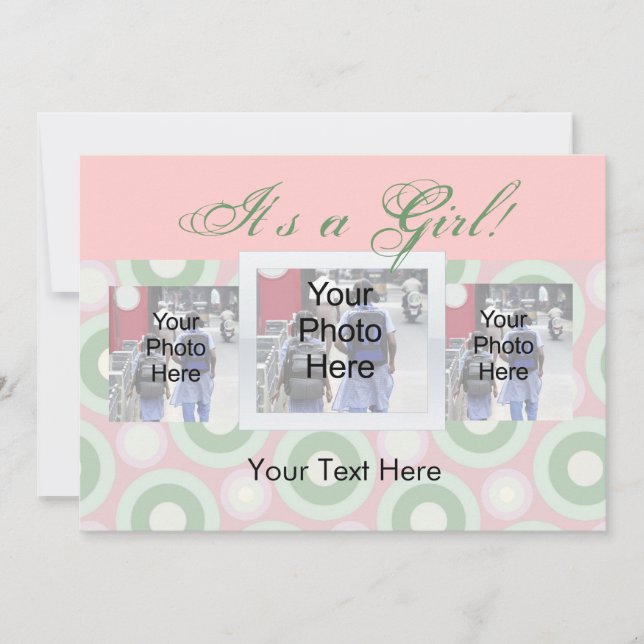 Anpassningsbar Photo Birth-annons Card, det är en  Meddelande (Framsida)