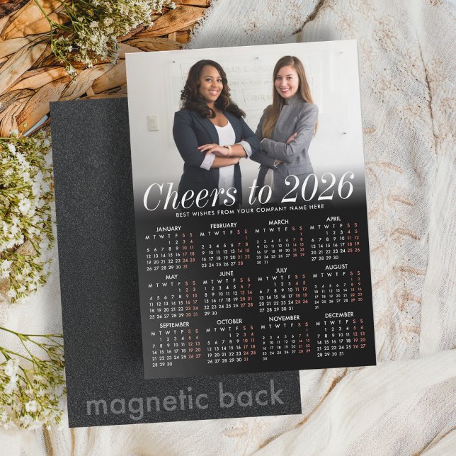 Anpassningsbar Photo Black Calendar 2026 Magnetic  Magnetisk Inbjudningskort (Skapare uppladdad)