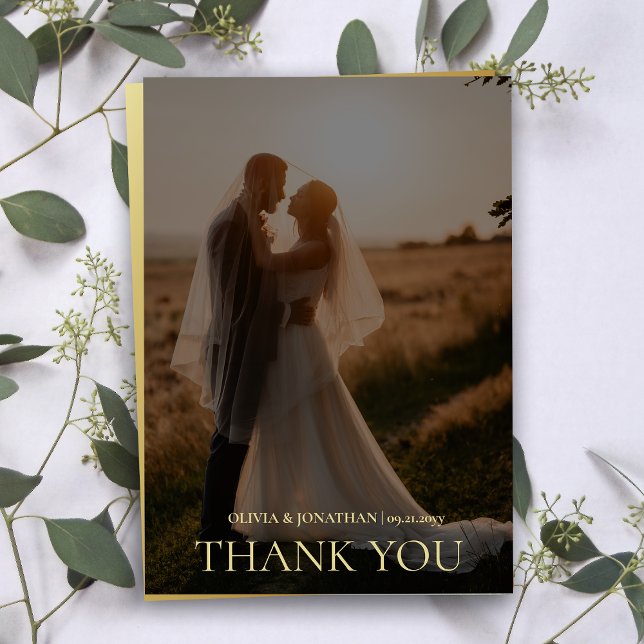 anpassningsbar Photo Black Guld Bröllop - tackkort Inbjudningar (custom Photo Black Gold Wedding Thank You Card)