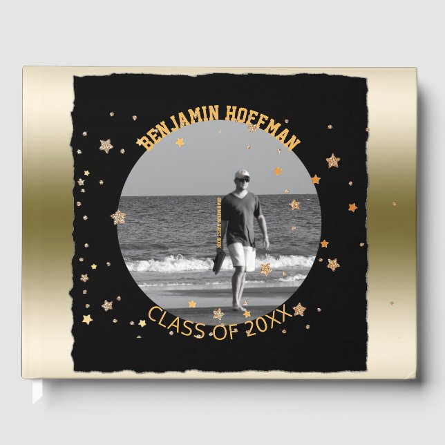 Anpassningsbar Photo | Black Guld Stars Studentfes Gästböcker (Framsida)