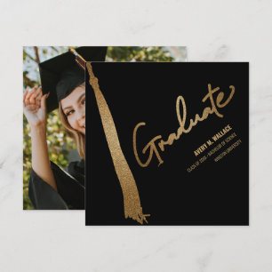 Anpassningsbar Photo Black Guld Tassel Unik Studen Tack Kort