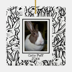Anpassningsbar Photo Black & White Rabbit Teckning Julgransprydnad Keramik