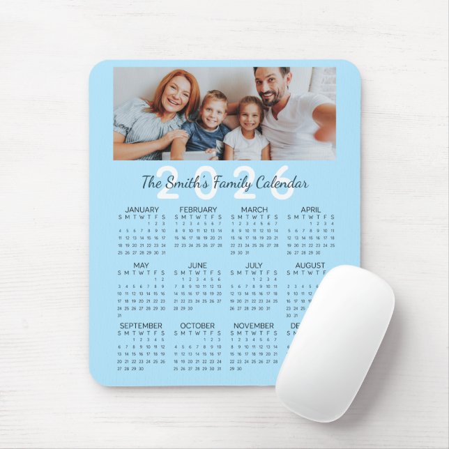 Anpassningsbar Photo Blue 2026 Family Calendar Musmatta (Med mus)