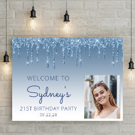Anpassningsbar Photo Blue Glitter 21:a födelsedag  Poster