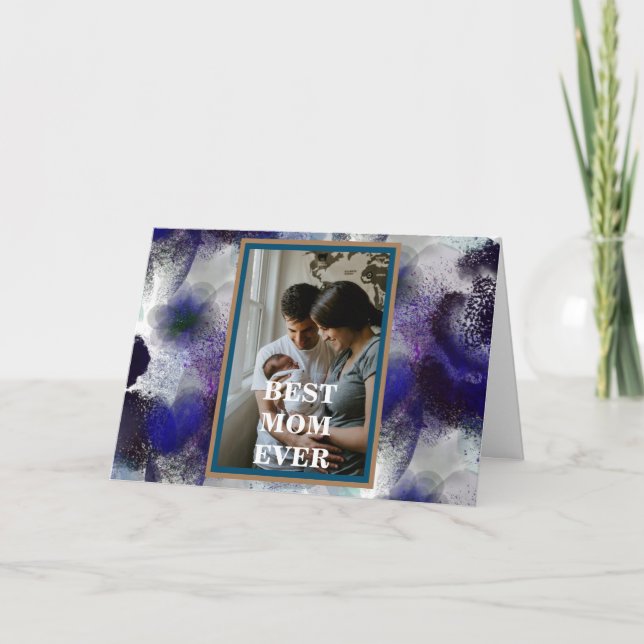 Anpassningsbar Photo Blue Lila Blommigt Mors dag Kort (Framsida)