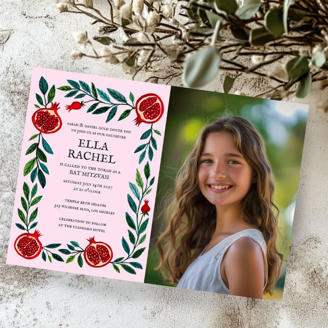 Anpassningsbar PHOTO B'nai Fladdermus Pub Mitzvah Inbjudningar (Pomegranates Custom PHOTO B'nai Bat Bar Mitzvah Invitation
)