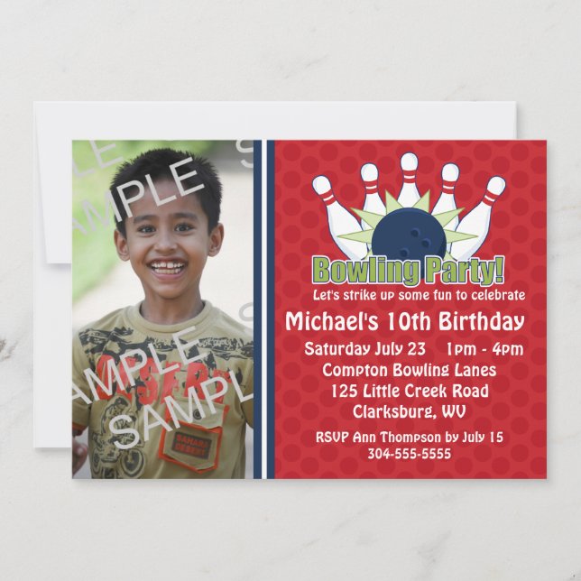 Anpassningsbar Photo Bowling Födelsedagsfest Inbjudningar (Framsida)