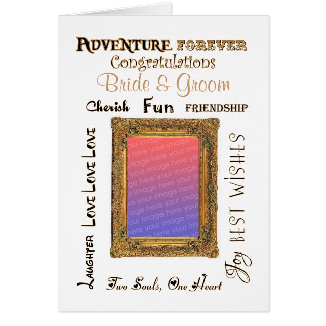 Anpassningsbar Photo Bröllop Ram Grattisar Guld Hälsningskort (Framsidan)