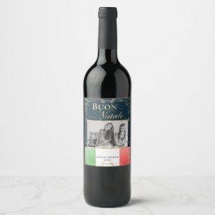 Anpassningsbar Photo Buon Natale Italienska Flagga Vinflaska Etikett