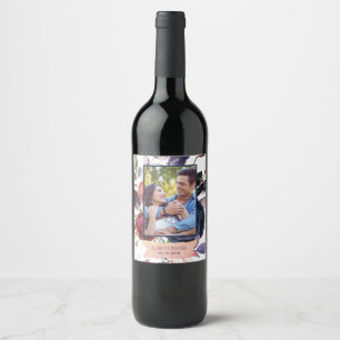 Anpassningsbar Photo Burgundy Navy Blommigt Bröllo Vinflaska Etikett