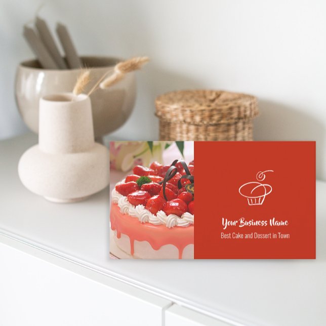 Anpassningsbar Photo Cake Bakery Shop QR-kod Visitkort (Custom Photo Cake Bakery Shop QR Code Business Card)