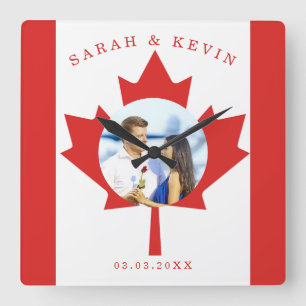 Anpassningsbar Photo Canadian Flagga Fyrkantig Klocka