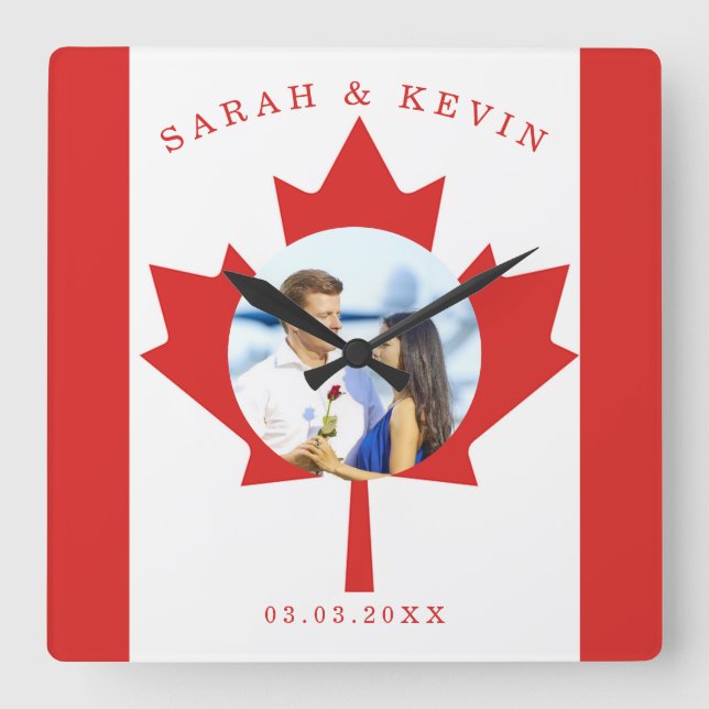Anpassningsbar Photo Canadian Flagga Fyrkantig Klocka (Framsida)