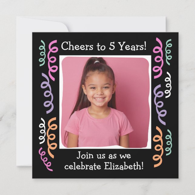 Anpassningsbar Photo Cheers till 5 års födelsedags Inbjudningar (Framsida)