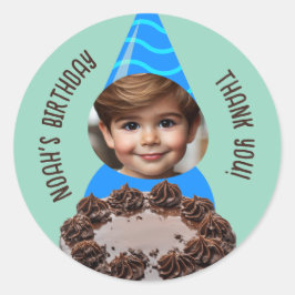 Anpassningsbar Photo Chocolate Cake Födelsedagsfes Runt Klistermärke