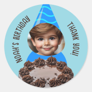Anpassningsbar Photo Chocolate Cake Födelsedagsfes Runt Klistermärke