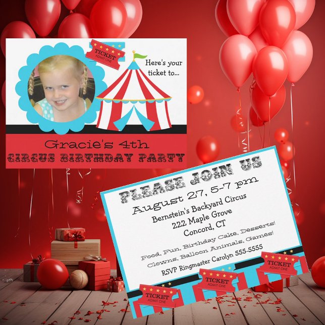 Anpassningsbar Photo Circus Biljett Birthday 5x7-i Inbjudningar (Skapare uppladdad)