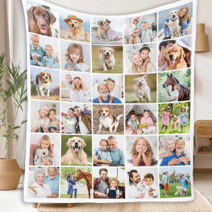 Anpassningsbar Photo Collage 30 Family Friends Pet Fleecefilt