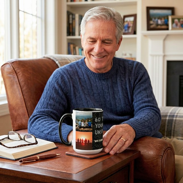 Anpassningsbar Photo Collage 60:e födelsedagsgåvor Mugg (Custom Photo Collage 60th Birthday Gifts for Men Mug)