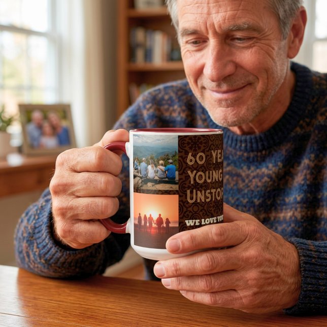 Anpassningsbar Photo Collage 60:e födelsedagsgåvor Mugg (Custom Photo Collage 60th Birthday Gifts for Men Mug)