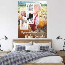 Anpassningsbar Photo Collage Baby Birthday Namn Canvastryck