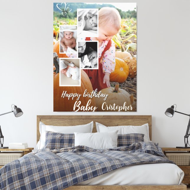 Anpassningsbar Photo Collage Baby Birthday Namn Canvastryck (Insitu (sovrum))