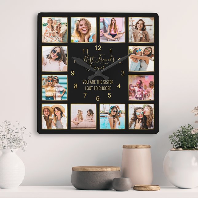 Anpassningsbar Photo Collage Best Friends For Quot Fyrkantig Klocka (Skapare uppladdad)