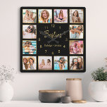 Anpassningsbar Photo Collage Besties Guld Black Fyrkantig Klocka<br><div class="desc">Gör den här eleganten för trendig svart och guld fotosamlingsmur unik med 12 av dina favoritfoton med din eller dina bästa vänner. Utformningen har även ett modernt handskript med "Besties"-skript och namn.</div>