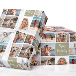 Anpassningsbar Photo Collage Birthday Modern Grönt Presentpapper