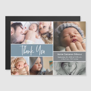 Anpassningsbar Photo Collage Dusty Blue Baby Showe Magnetisk Inbjudningskort