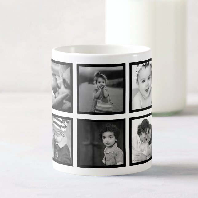 Anpassningsbar Photo Collage Elegant Modern Black  Kaffemugg (Skapare uppladdad)