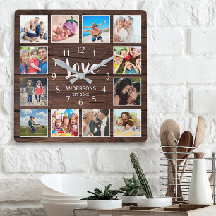 Anpassningsbar Photo Collage Family Kärlek Mörk Wo Fyrkantig Klocka