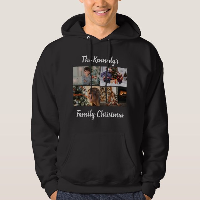 Anpassningsbar Photo Collage Family Namn-skript ju Hoodie (Framsida)