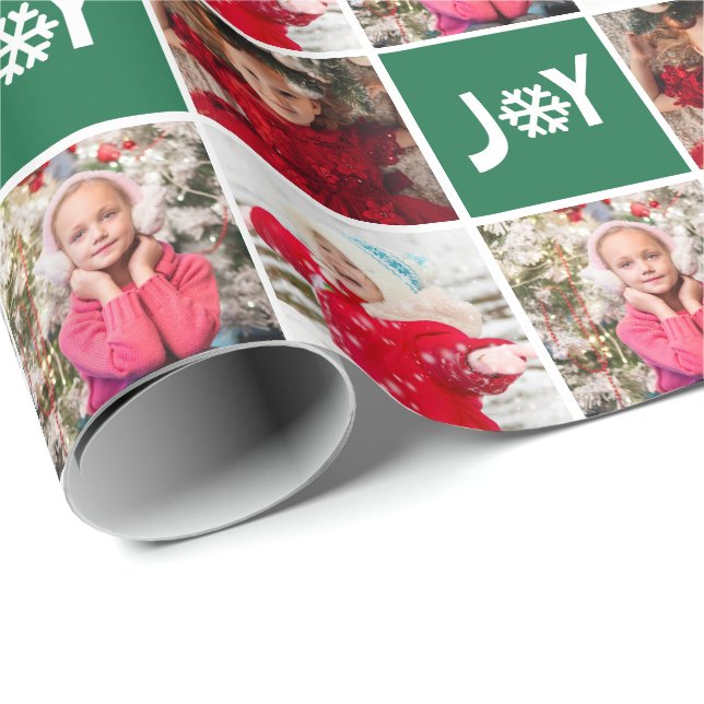 Anpassningsbar Photo Collage Grönt Joy jul Presentpapper (Rullad Hörn)