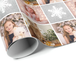 Anpassningsbar Photo Collage jul Silver Snöflingor Presentpapper