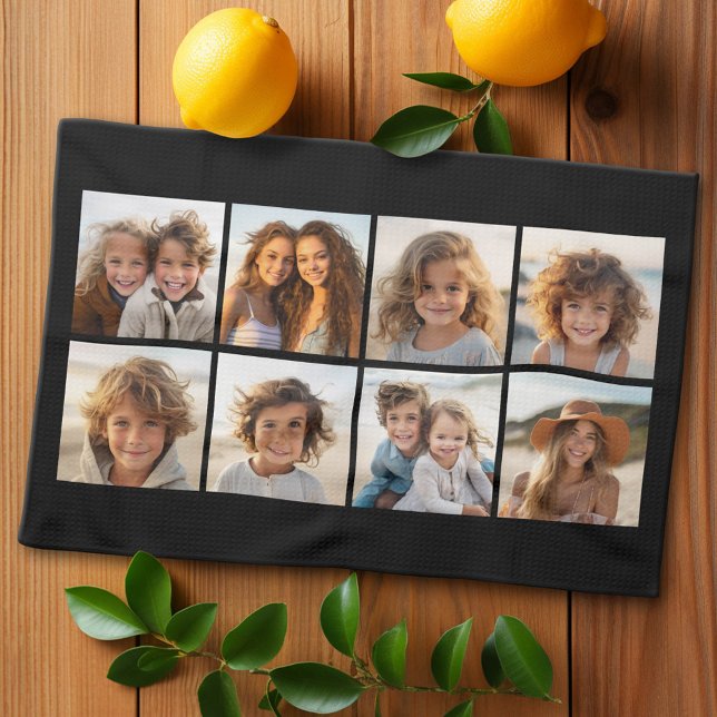 Anpassningsbar Photo Collage med kvadratfoton Kökshandduk (Custom Kitchen Towel with Photo Collage)