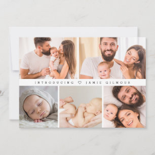 Anpassningsbar Photo Collage Modern Birth Introduc Inbjudningar
