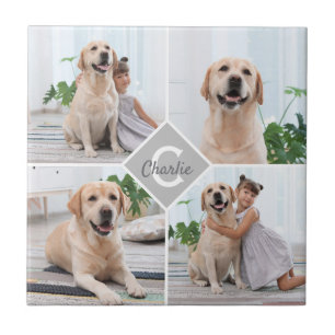 Anpassningsbar Photo Collage Monogram Namn Hund Kakelplatta