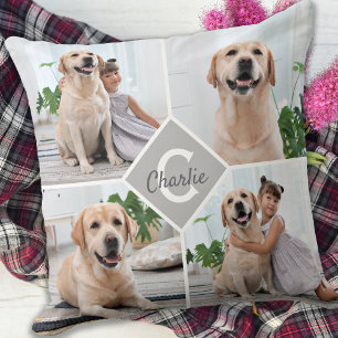 Anpassningsbar Photo Collage Monogram Namn Hund Kudde