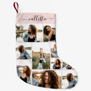 Anpassningsbar Photo Collage Monogram Namn Initial Liten Julstrumpa