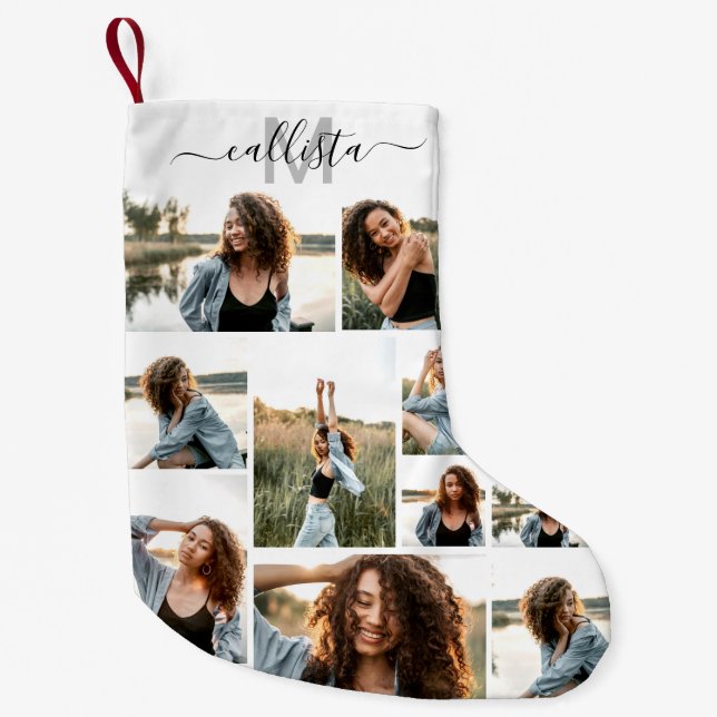 Anpassningsbar Photo Collage Monogram Namn Initial Liten Julstrumpa (Framsidan)