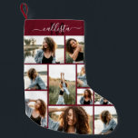 Anpassningsbar Photo Collage Monogram Namn Initial Liten Julstrumpa<br><div class="desc">Denna söta och coola julklapp är perfekt för varje familjemedlem. Gör en speciell och anpassad lagring för din helgdag-dekoration. Den har nio fotokollage i anpassadet bild med en personlig i monogrammet namn i mörk som inledningsvis är i burgundi och vit ovanpå en enkel burgundröd bakgrund. Det är elegant, roligt, modern...</div>