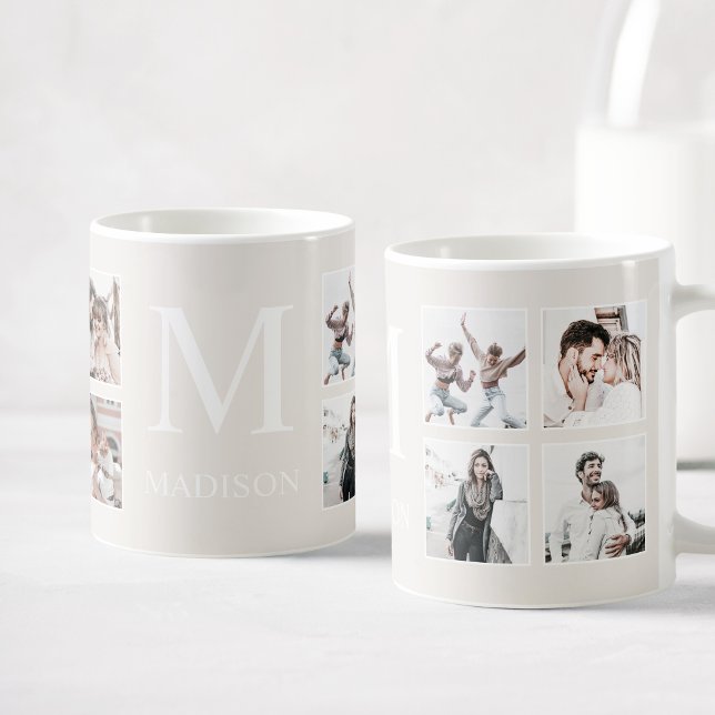 Anpassningsbar Photo Collage Personlig Beige Kaffemugg (Skapare uppladdad)