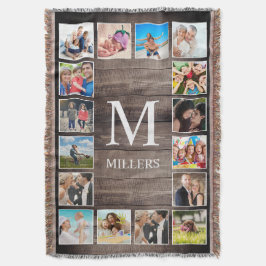 Anpassningsbar Photo Collage Rustic Farmhouse Fami Filt
