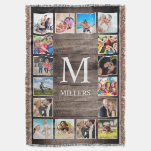 Anpassningsbar Photo Collage Rustic Farmhouse Fami Filt